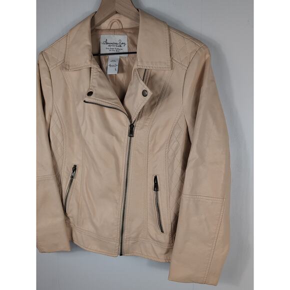 American Rag Jacket Womens L Pink Faux Leather Moto Full Zip Quilted Biker Style - Picture 4 of 15